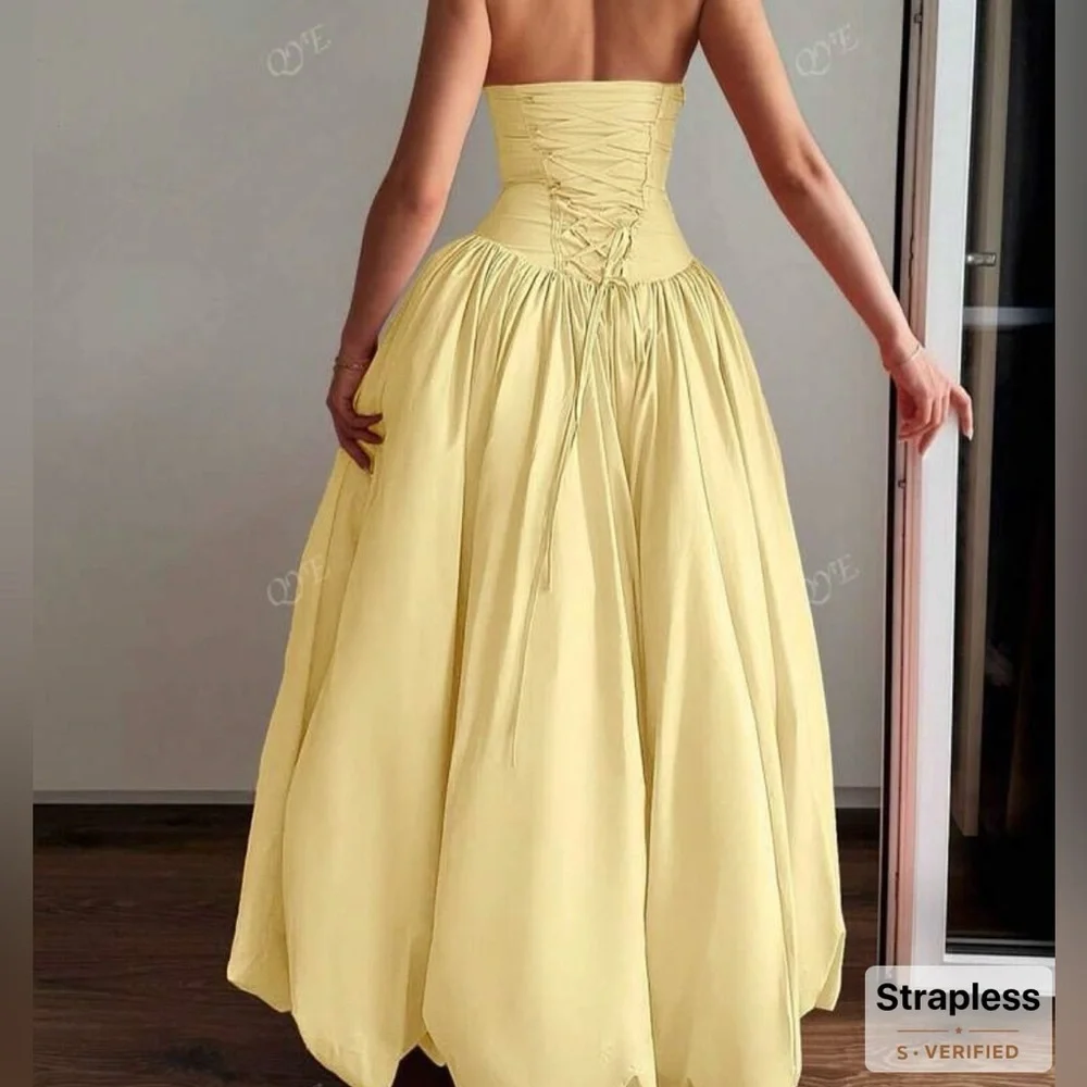 YELLOW LONG Elegant Strapless Evening Gown - Picture 16 of 16